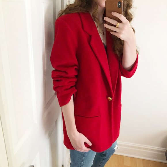 Vintage Parisian Oversized Red Blazer Jacket Coat - Picture 2 of 5